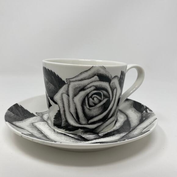 Black white rose tea coffee mug and saucer Stechcol Gracie China - Picture 1 of 9